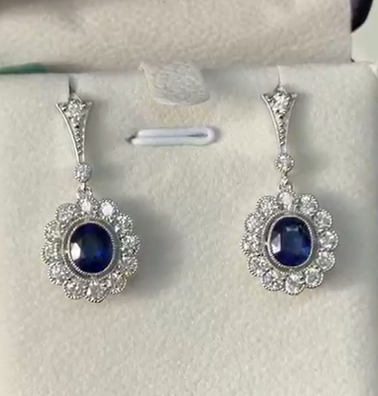 3.02 Carat Natural Blue Sapphire in 14K White Gold Earrings