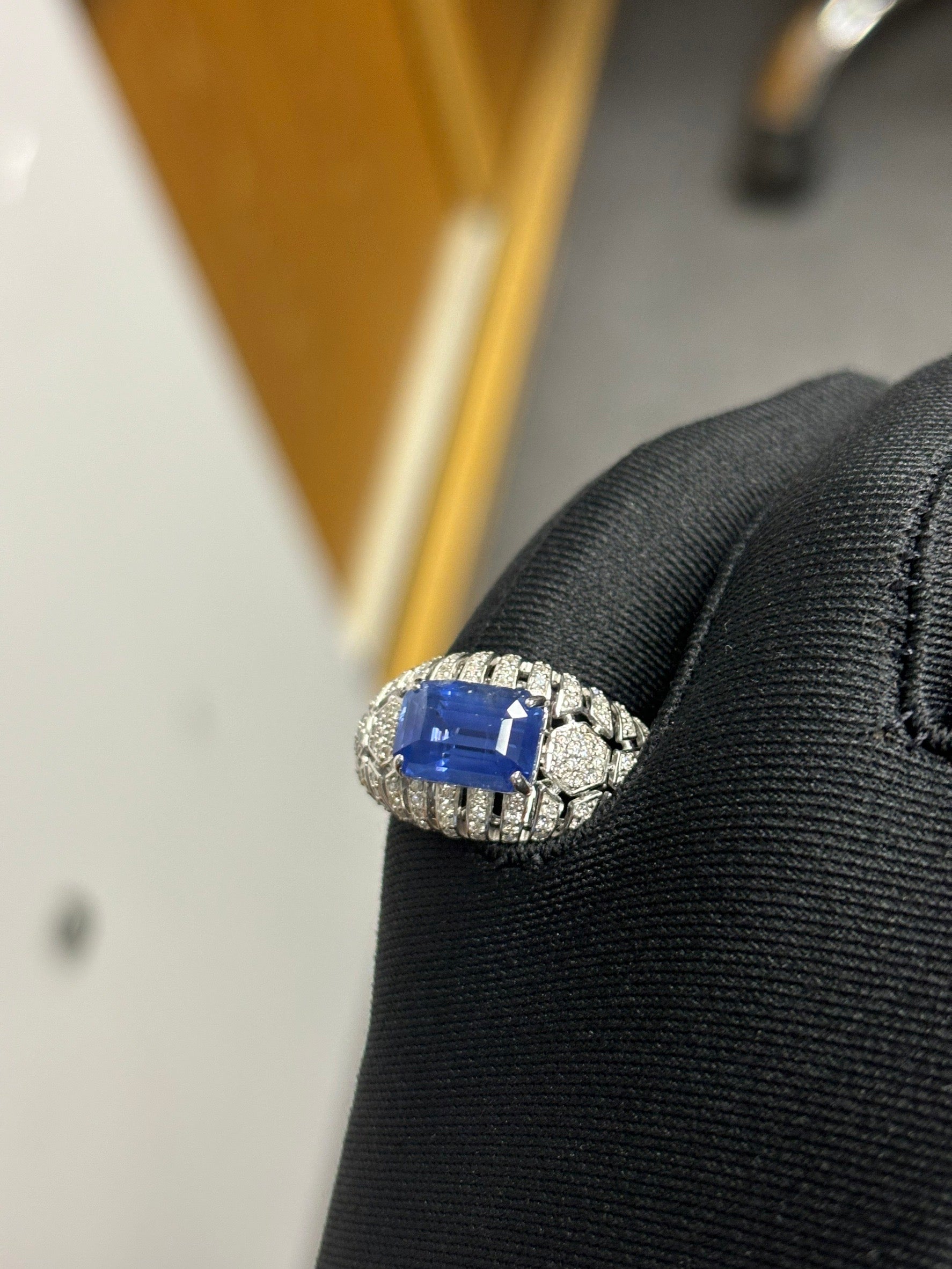3.54 Carat Ceylon Blue Sapphire and Diamond Ring in 18K Gold