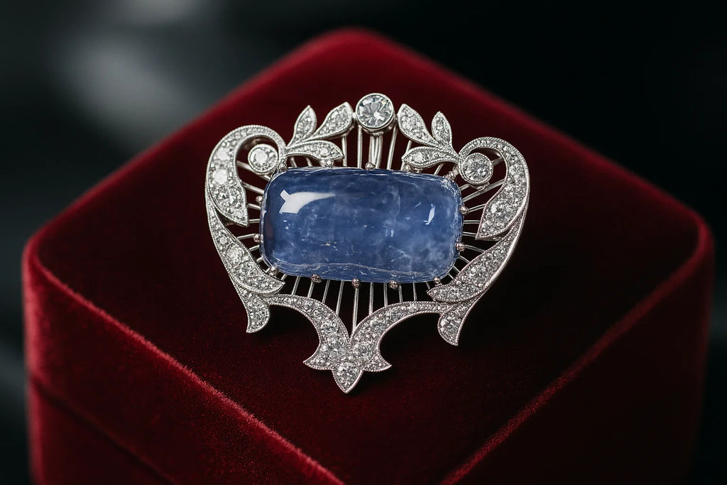 Natural Sapphire 79.63 carat  in 18K WG Brooch