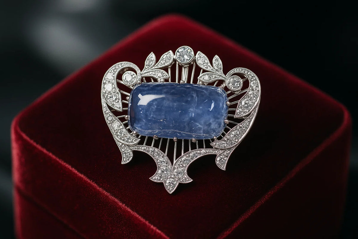 Natural Sapphire 79.63 carat  in 18K WG Brooch