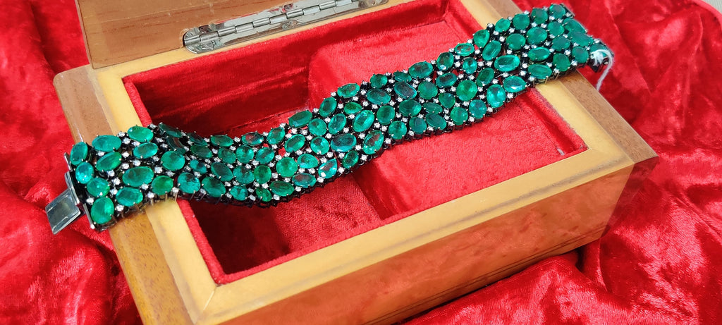 115.21 Carat Zambian Emerald Studded with Diamonds Bracelet in 18K White Gold