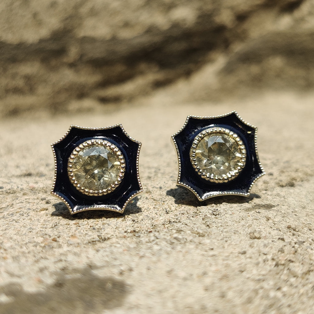 2.93 Carat Old Mine Cut Diamond Earrings (14K Gold)