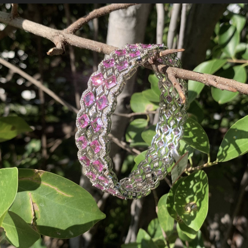 26.96 Carat Pink Sapphire Bangle (18K White Gold)