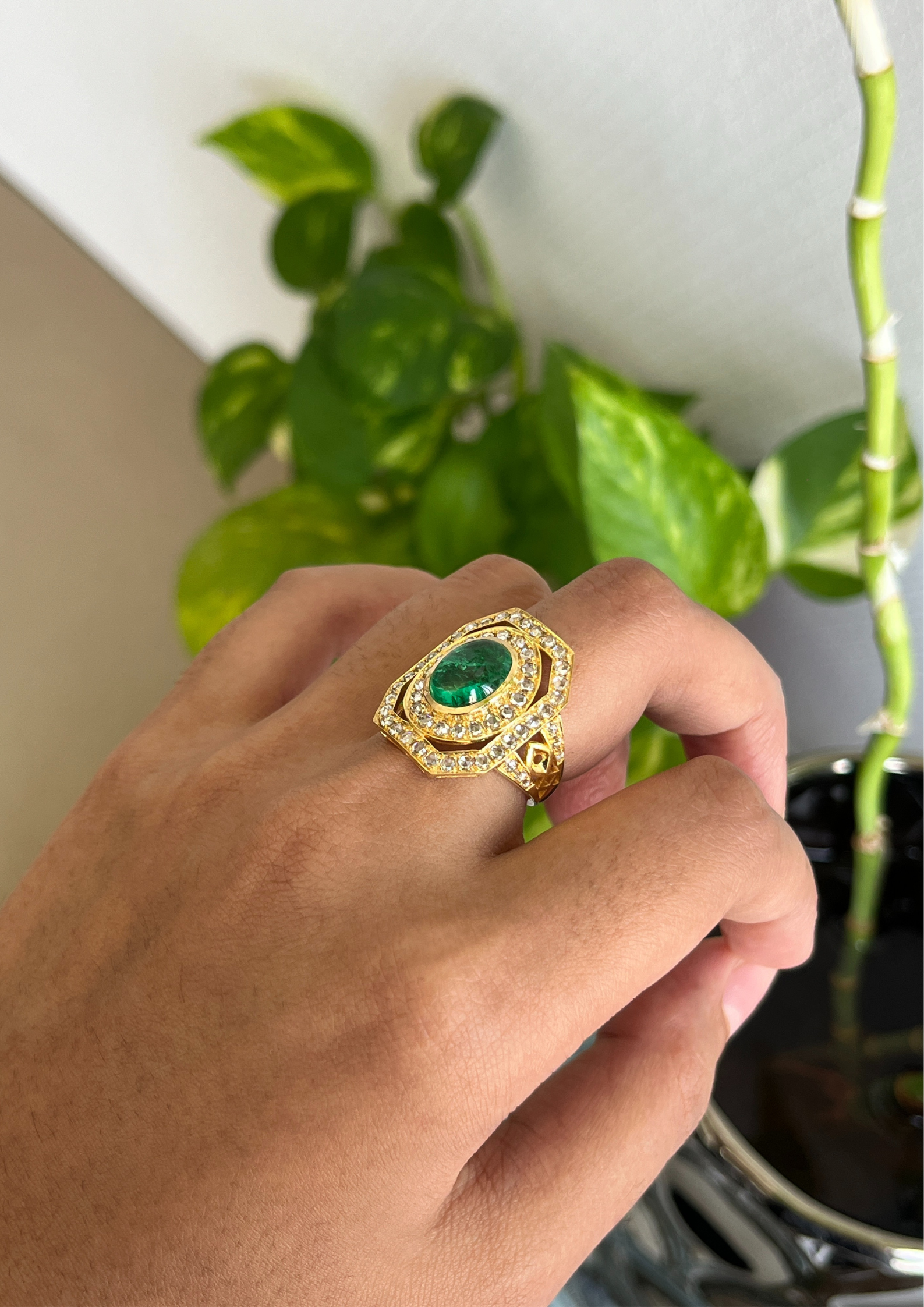 2.70 Carat Emerald and Diamond Ring in 18K Gold