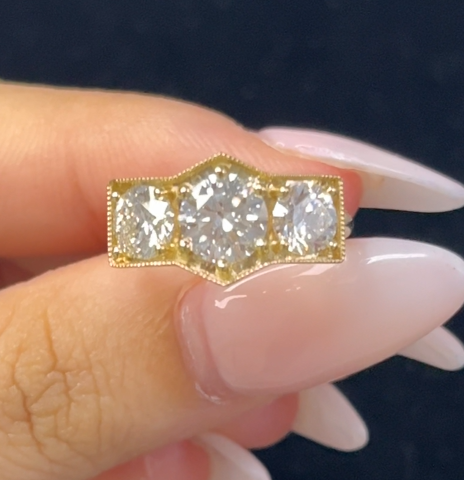 2.46 Carat Lab Diamond in 14K Yellow Gold three stones Ring