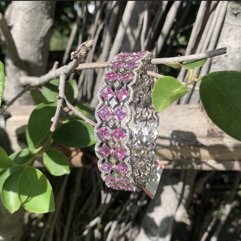 26.96 Carat Pink Sapphire Bangle (18K White Gold)