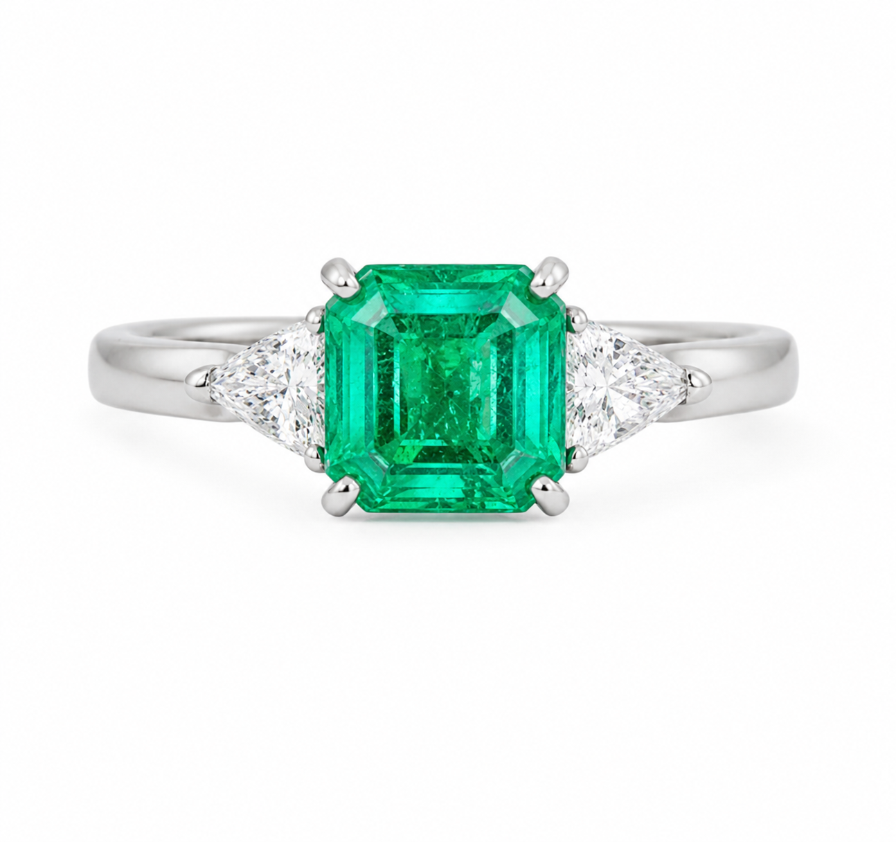 1.55 Carat Colombian Emerald & Diamond Three-stone Ring in Platinum 900