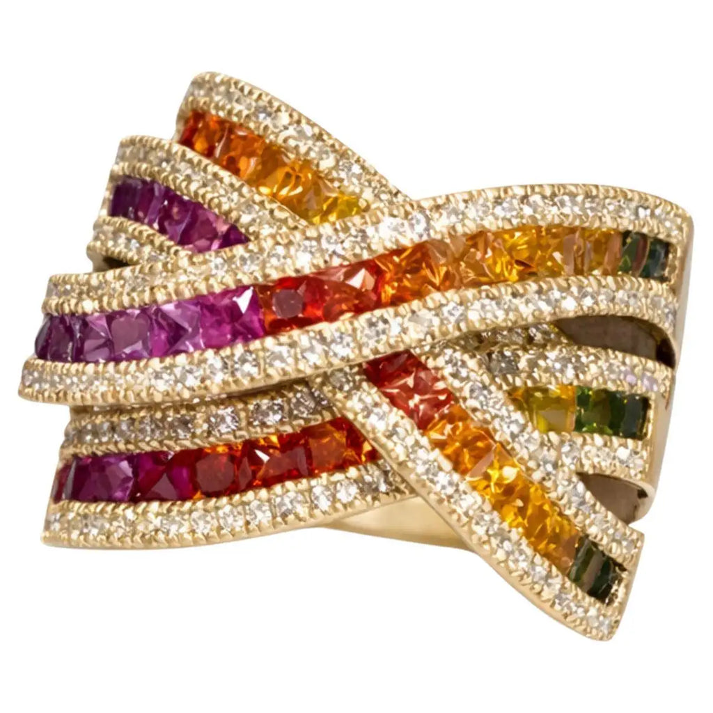 3.92 Carat Rainbow Sapphire Ring in 14K Yellow Gold