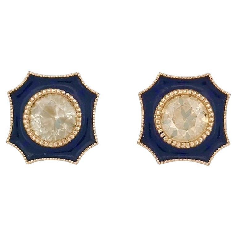 2.93 Carat Old Mine Cut Diamond Earrings (14K Gold)