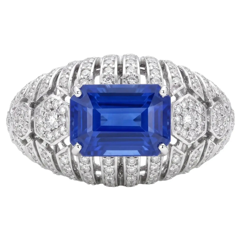 3.54 Carat Ceylon Blue Sapphire and Diamond Ring in 18K Gold