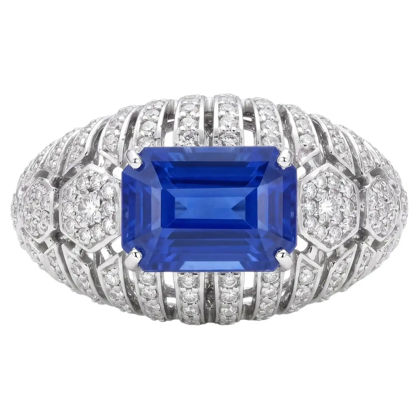 3.54 Carat Ceylon Blue Sapphire and Diamond Ring in 18K Gold