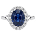 3.82 Carat Oval Blue Sapphire 14K White Gold Ring