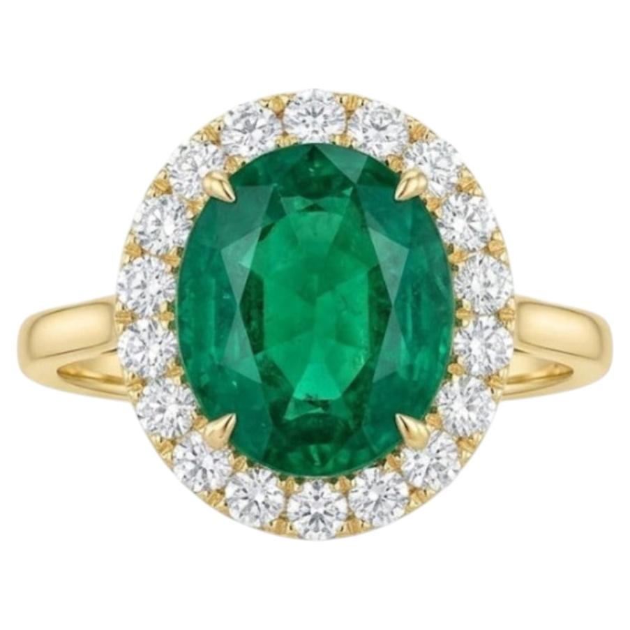 4.57 Carat Zambian Emerald and Diamond Ring in 14K YG