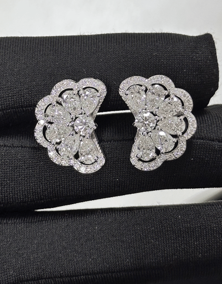 6 Carat Lab Diamond flower Fan shaped Earring in 14K WG