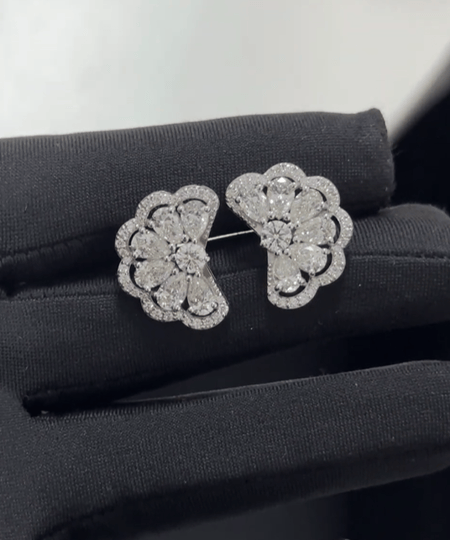 6 Carat Lab Diamond flower Fan shaped Earring in 14K WG