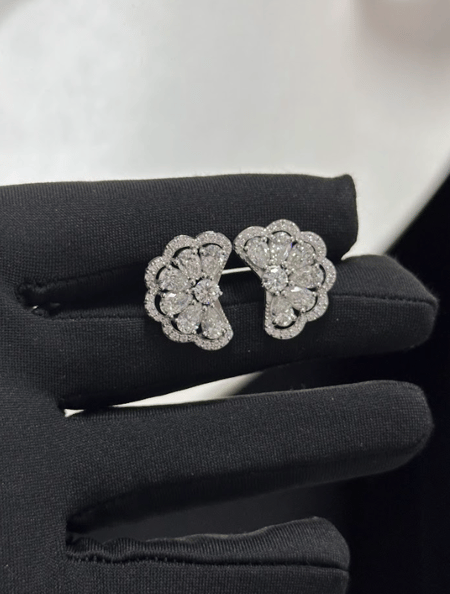 6 Carat Lab Diamond flower Fan shaped Earring in 14K WG