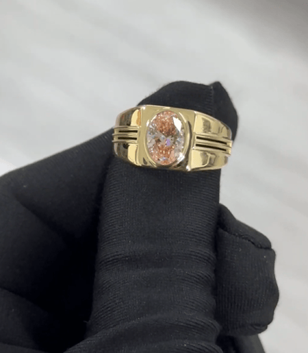 1.86 Carat Pink Lab Oval Diamond men's Ring in 14K YG