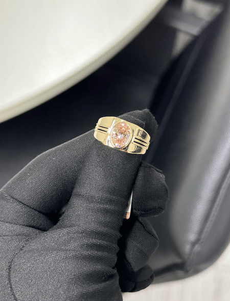 1.86 Carat Pink Lab Oval Diamond men's Ring in 14K YG