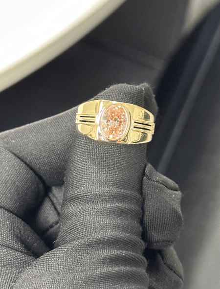 1.86 Carat Pink Lab Oval Diamond men's Ring in 14K YG