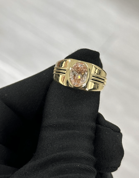 1.86 Carat Pink Lab Oval Diamond men's Ring in 14K YG