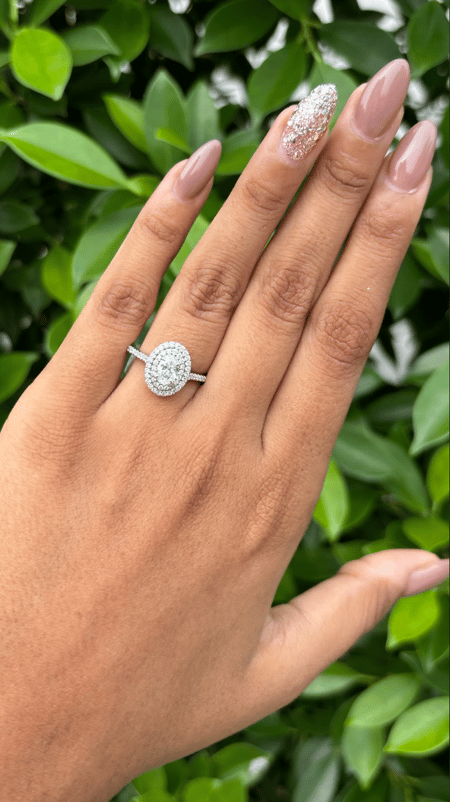 0.52 Carat Oval Halo Lab Diamond Ring 18K White Gold