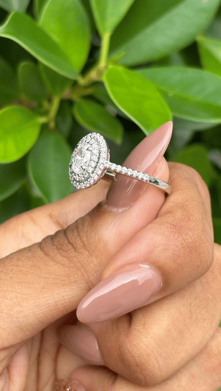 0.52 Carat Oval Halo Lab Diamond Ring 18K White Gold