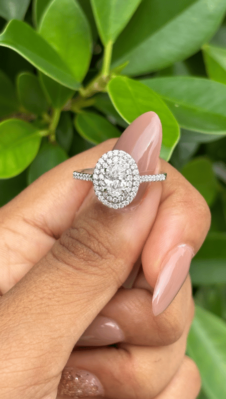 0.52 Carat Oval Halo Lab Diamond Ring 18K White Gold