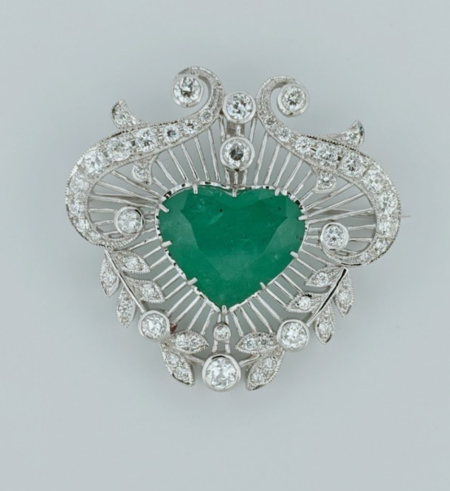 18.52 Carat Emerald Brooch in 18K White Gold