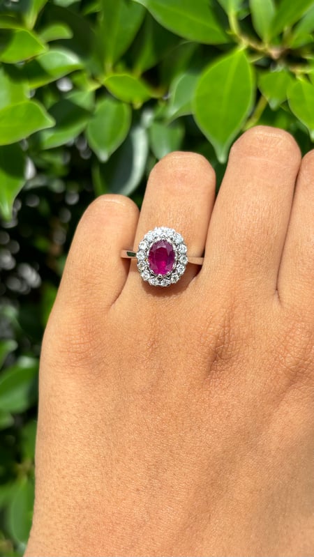 1.98 Carat Ruby & OMC Diamonds Rings in 18K White Gold