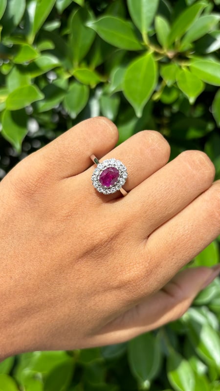 1.98 Carat Ruby & OMC Diamonds Rings in 18K White Gold