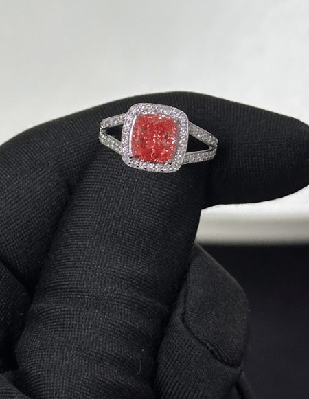 2.48 Carat Pink Cushion Lab Diamond Ring in 14K WG