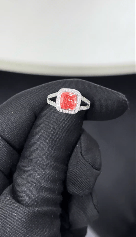 2.48 Carat Pink Cushion Lab Diamond Ring in 14K WG