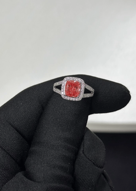 2.48 Carat Pink Cushion Lab Diamond Ring in 14K WG