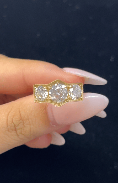 2.46 Carat Lab Diamond in 14K Yellow Gold three stones Ring
