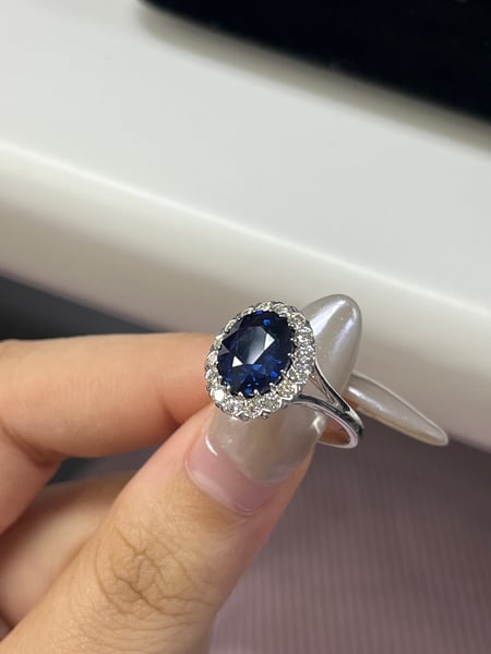 3.82 Carat Oval Blue Sapphire 14K White Gold Ring