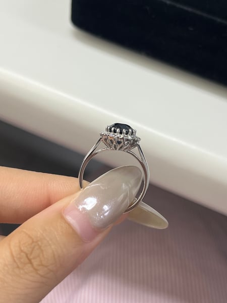 3.82 Carat Oval Blue Sapphire 14K White Gold Ring