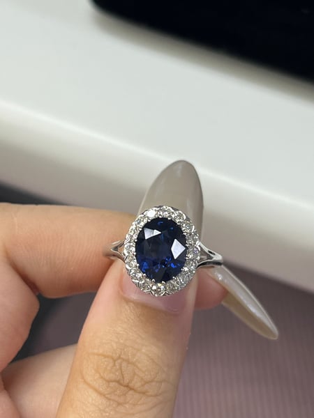 3.82 Carat Oval Blue Sapphire 14K White Gold Ring