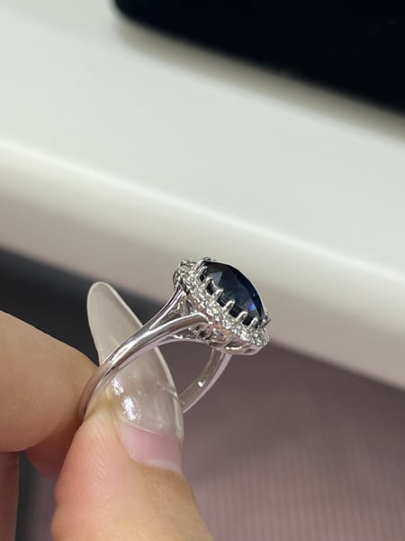 3.82 Carat Oval Blue Sapphire 14K White Gold Ring