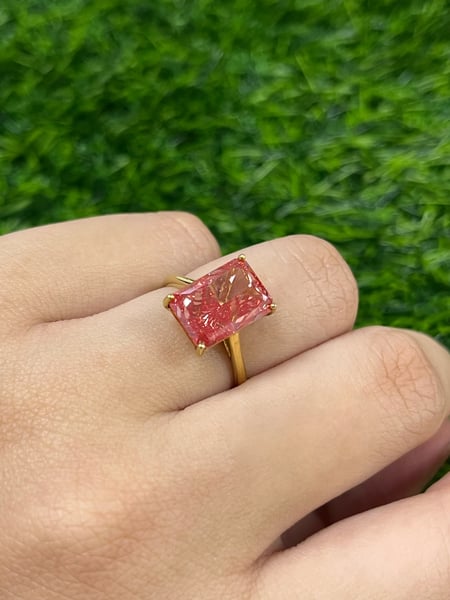 5.16 Carat Lab Diamond Pink 14K Yellow Gold Ring