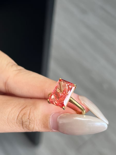 5.16 Carat Lab Diamond Pink 14K Yellow Gold Ring
