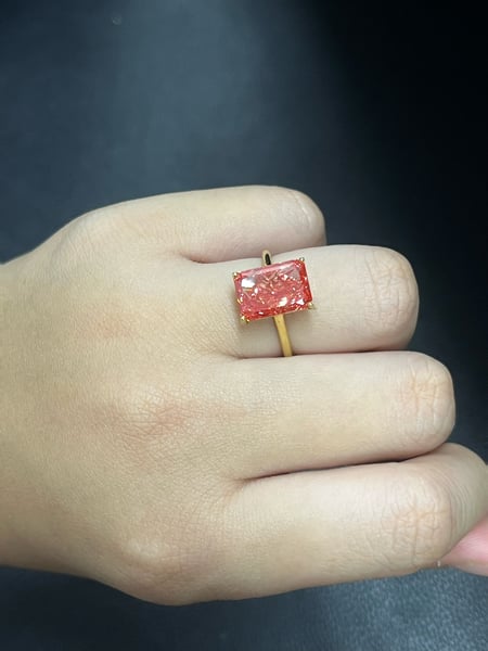 5.16 Carat Lab Diamond Pink 14K Yellow Gold Ring