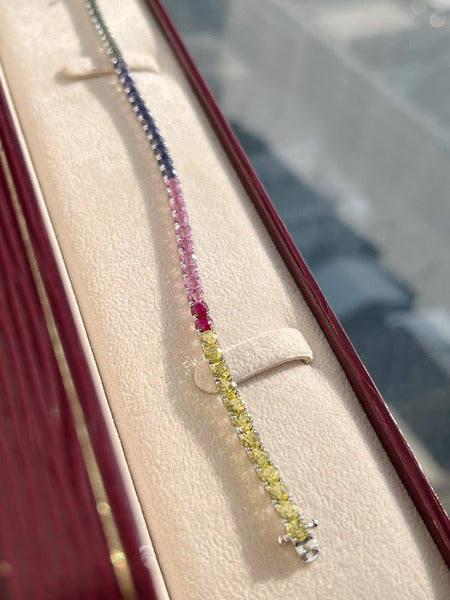 11.6 Carat Lab Rainbow Sapphire 14KWG Bracelet