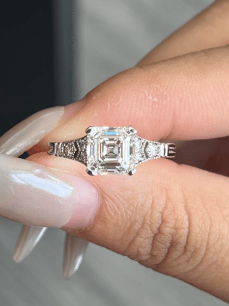 2.02 carat Asscher cut Lab Diamond 14K White Gold ring