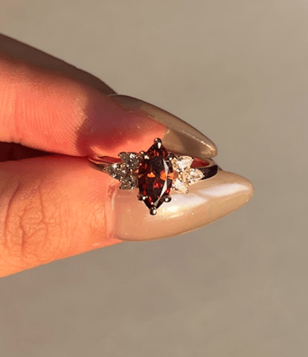 1 carat brown Color Marquise shape Lab Diamond 14K Yellow Gold ring