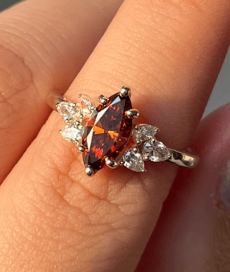 1 carat brown Color Marquise shape Lab Diamond 14K Yellow Gold ring