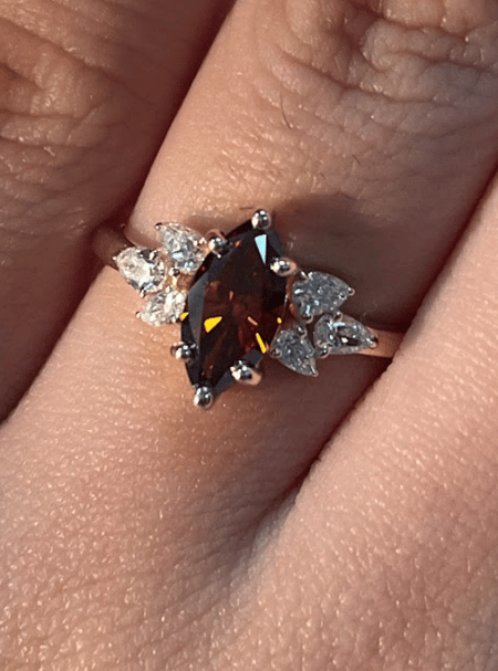 1 carat brown Color Marquise shape Lab Diamond 14K Yellow Gold ring