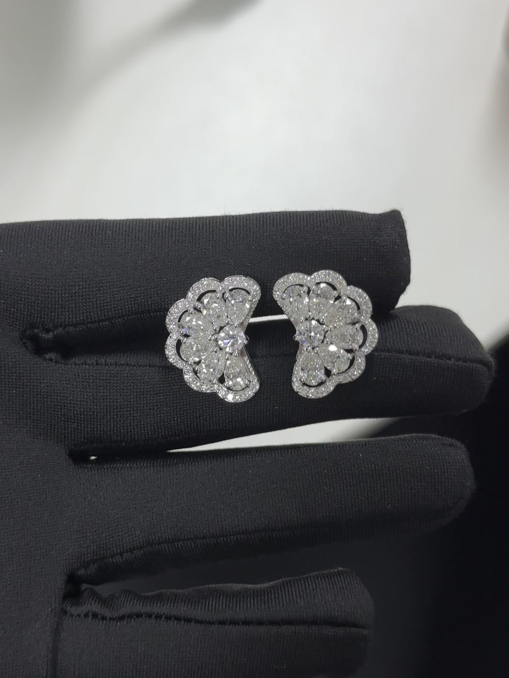 6 Carat Lab Diamond flower Fan shaped Earring in 14K WG