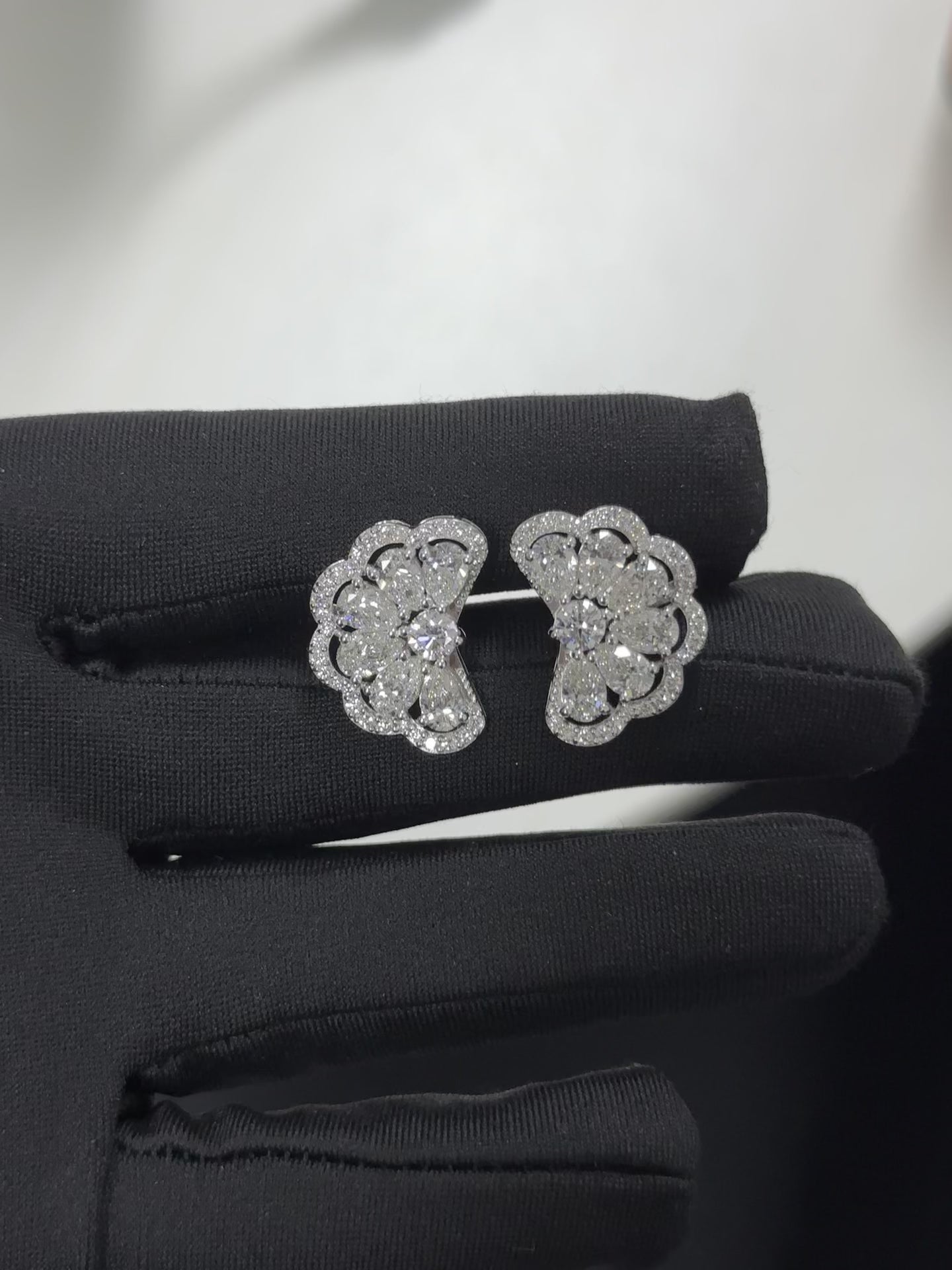 6 Carat Lab Diamond flower Fan shaped Earring in 14K WG