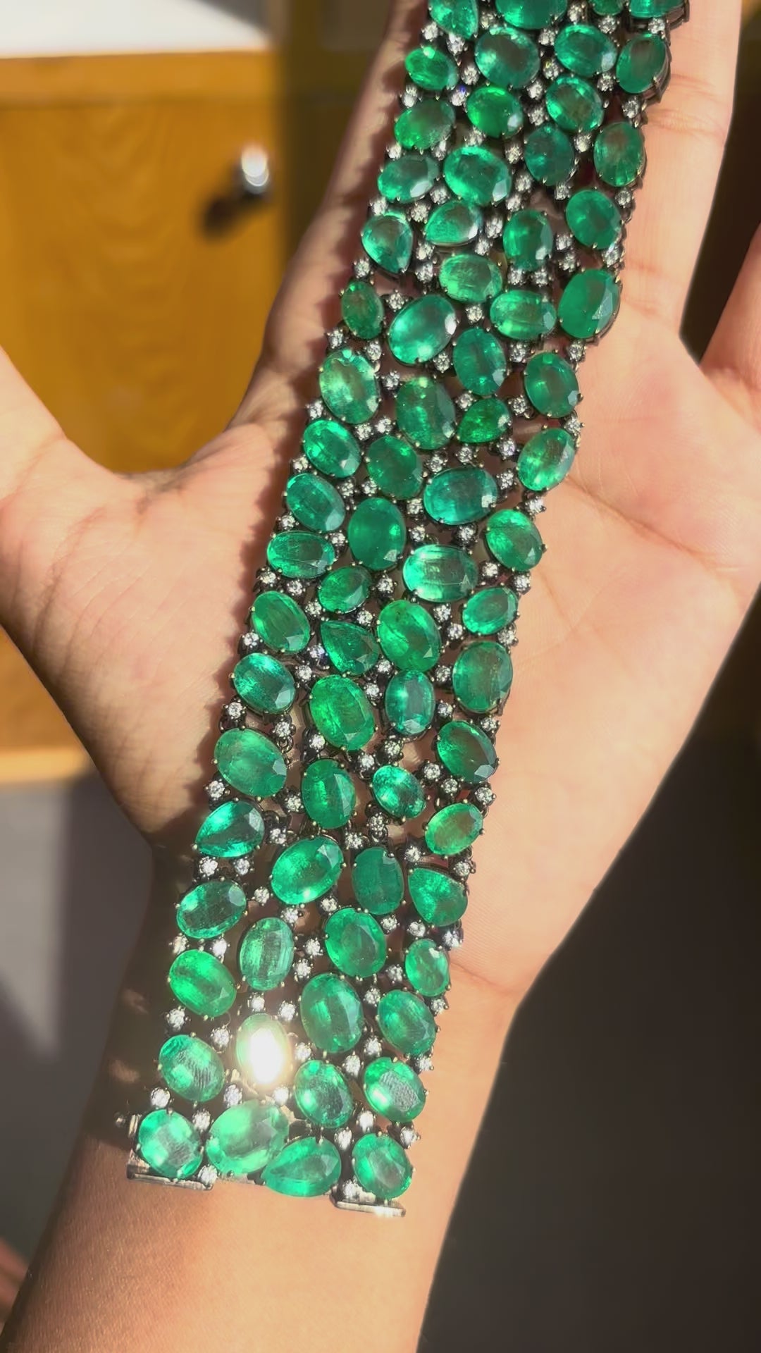 115.21 Carat Zambian Emerald Studded with Diamonds Bracelet in 18K White Gold