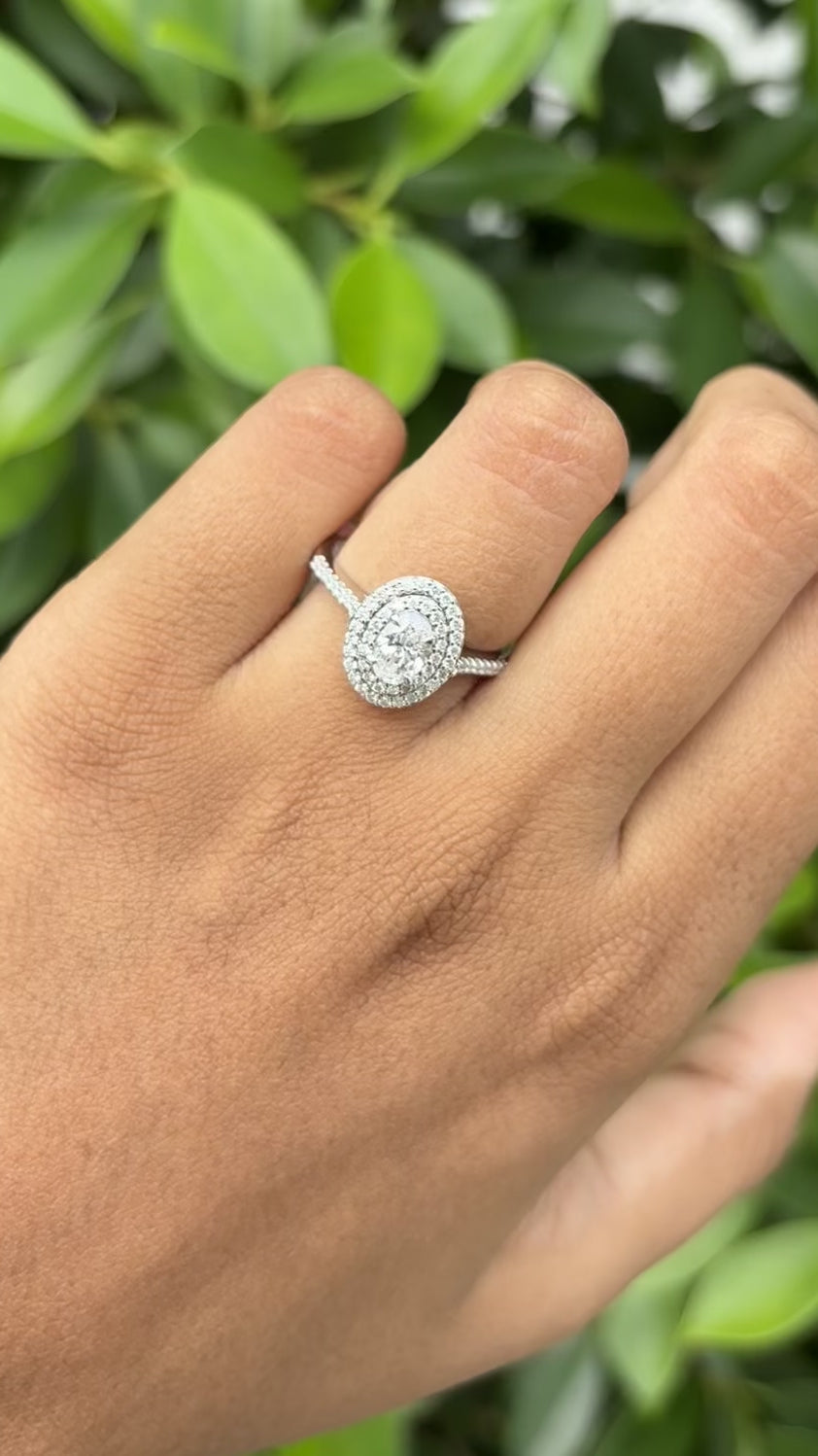 0.52 Carat Oval Halo Lab Diamond Ring 18K White Gold